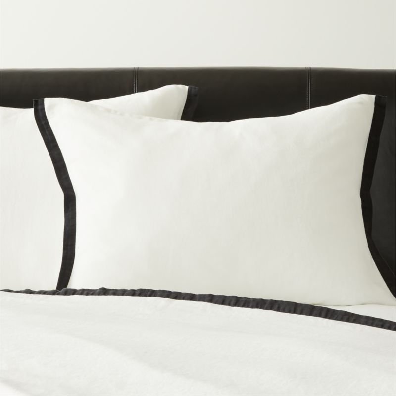 View Classic EUROPEAN FLAX™-Certified Linen White with Black Border Standard Pillow Shams Set of 2 details