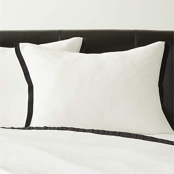 Border EUROPEAN FLAX-Certified Linen White and Black Standard Pillow Shams Set of 2