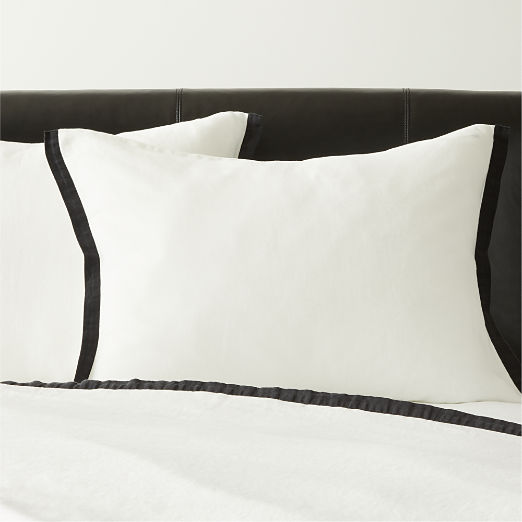 Border EUROPEAN FLAX-Certified Linen White and Black Pillow Shams Set of 2