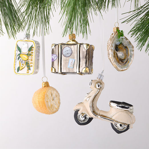 European Hand Painted Travel Christmas Tree Ornament Set of 5