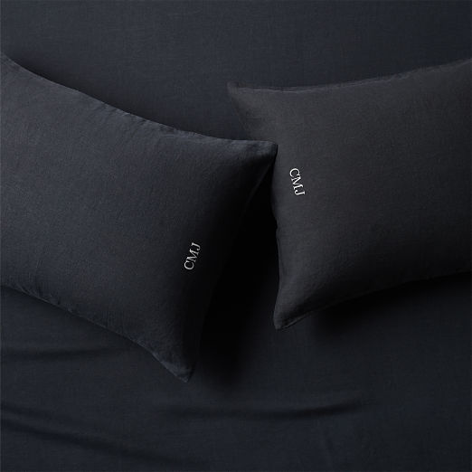 EUROPEAN FLAX-Certified Linen Black Standard Pillowcases Set of 2