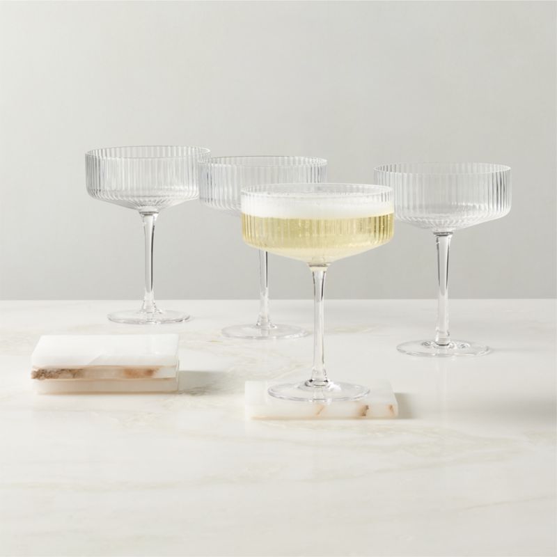 View Eve Coupe Cocktail Glass with Oni White Alabaster Coasters Set details