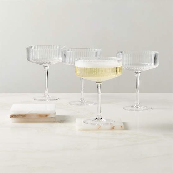 Eve Coupe Glasses with Oni White Alabaster Coasters Set