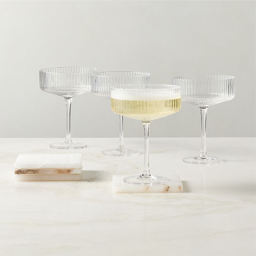 Eve Coupe Cocktail Glass with Oni White Alabaster Coasters Set