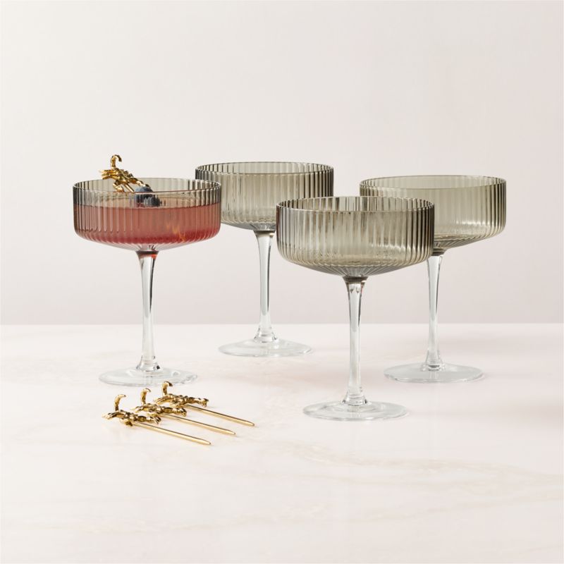 View Eve Smoked Coupe Glass with Scorpio Brass Cocktail Picks Set details