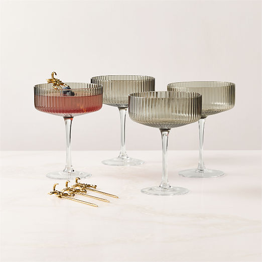 Eve Smoked Coupe Glass with Scorpio Brass Cocktail Picks Set