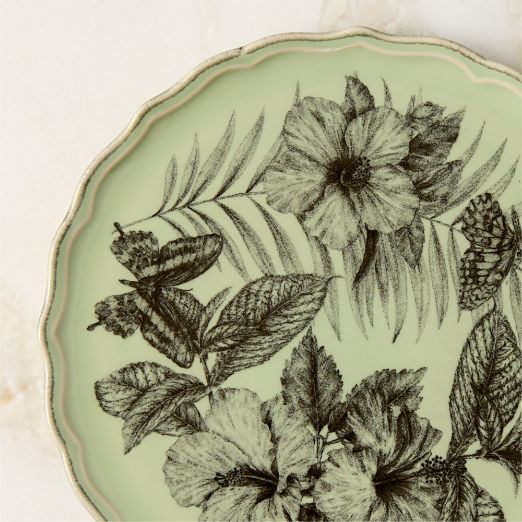 Everly Green and Black Patterned Appetizer Plates Set of 6