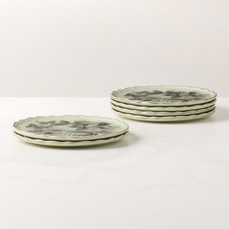 View Everly Green and Black Patterned Appetizer Plates Set of 6 details