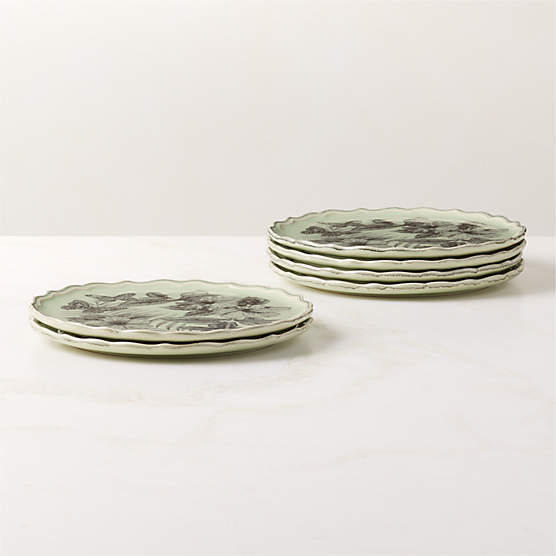 Everly Green and Black Patterned Appetizer Plates Set of 6