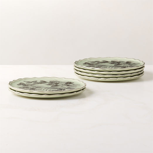 Everly Green and Black Patterned Appetizer Plates Set of 6