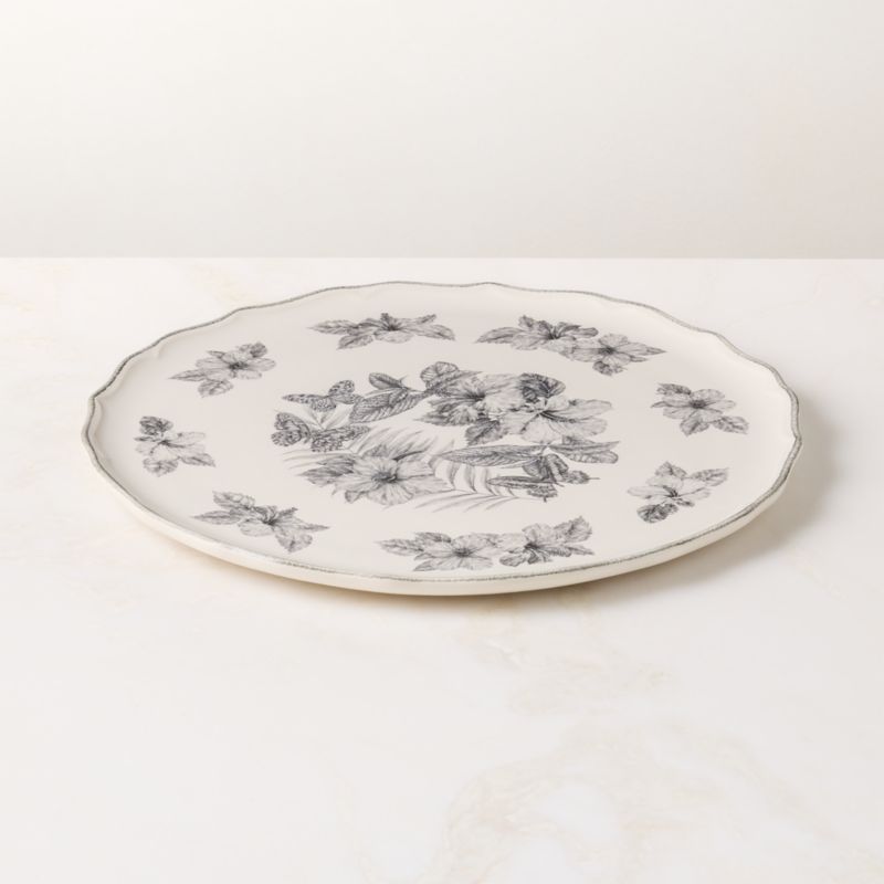 Everly Round White and Black Patterned Serving Platter