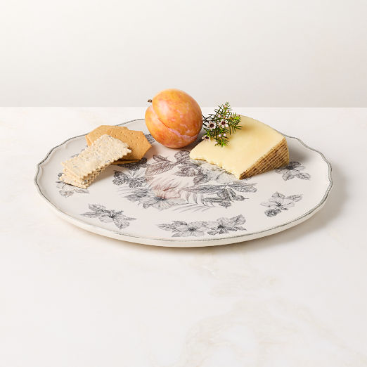 Everly Round White and Black Patterned Serving Platter