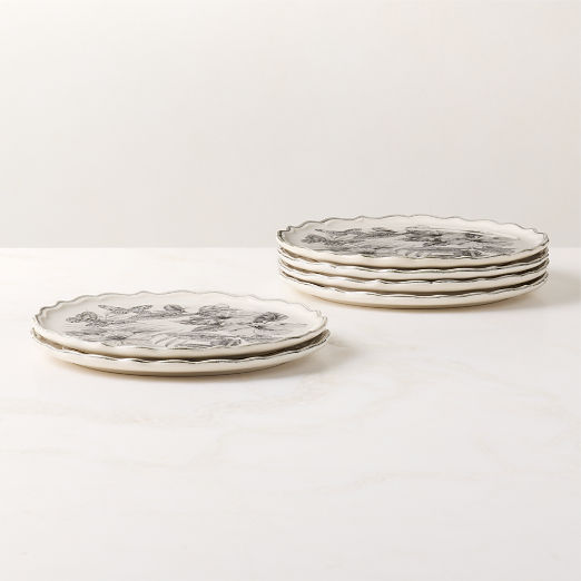 Everly White and Black Patterned Appetizer Plates Set of 6