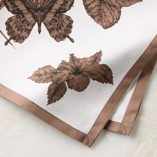 Everly White and Light Brown Organic Cotton Sateen Napkin