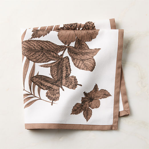 Everly White and Light Brown Organic Cotton Sateen Napkin