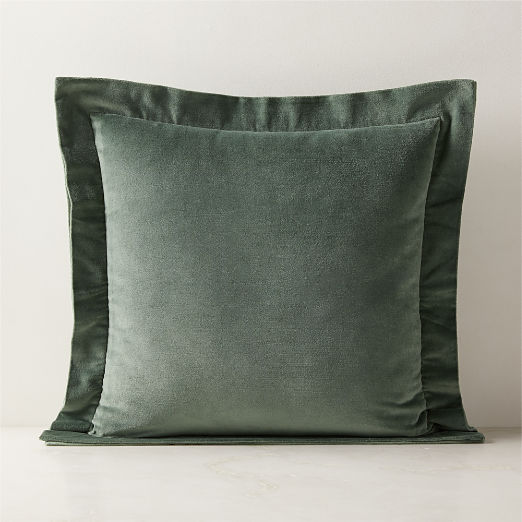 Evie Green Velvet Throw Pillow with Feather-Down Insert 20"