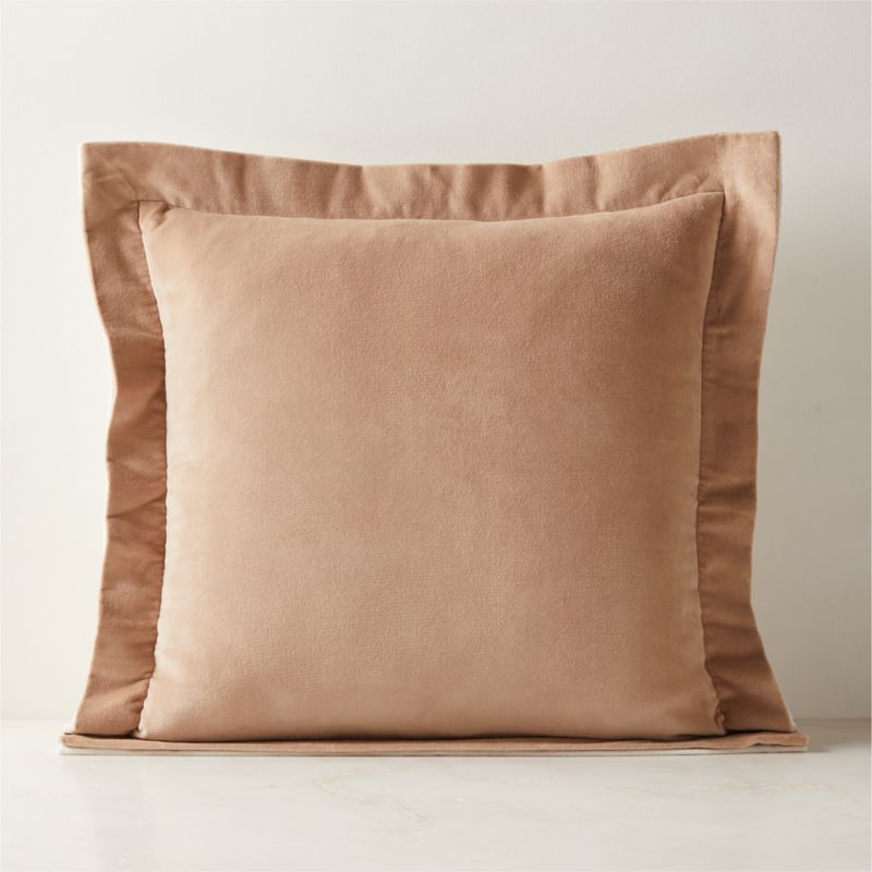 Evie Sand and Cream Velvet Throw Pillow with Down-Alternative Insert 20" - image 1 of 5