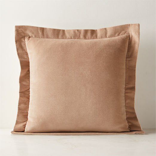 Evie Sand and Cream Velvet Reversible Throw Pillow with Down-Alternative Insert 20"x20"