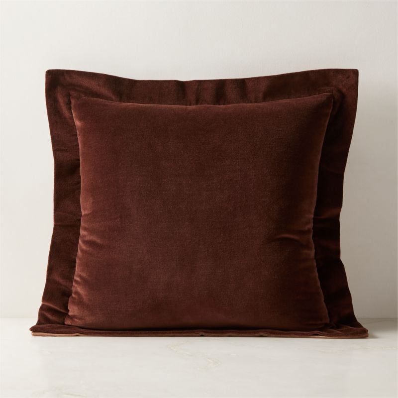 Evie Tawny Brown Velvet Throw Pillow with Down-Alternative Insert 20" - image 2 of 6