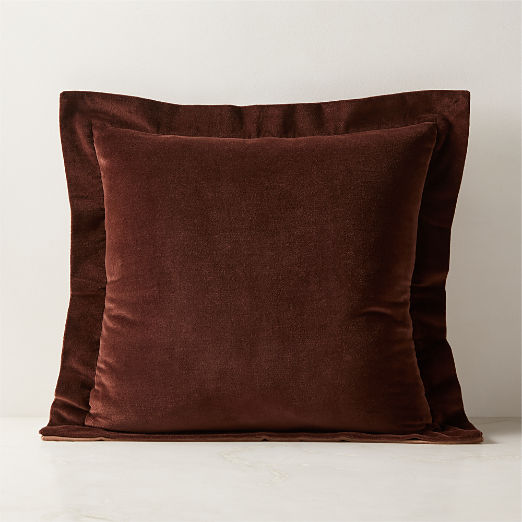 Evie Tawny Brown Velvet Throw Pillow with Down-Alternative Insert 20"