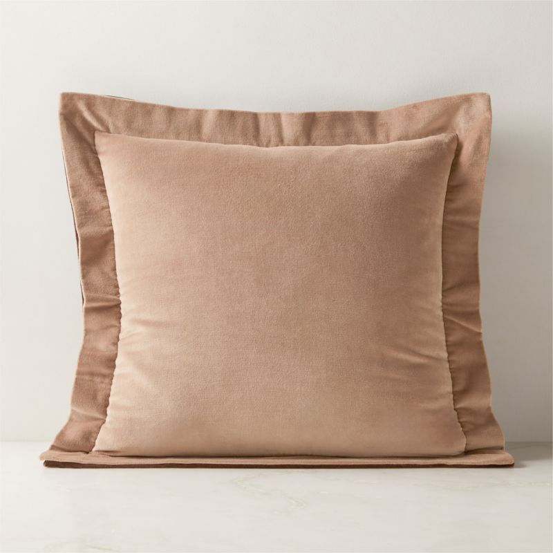 View Evie Tawny Brown Velvet Reversible Throw Pillow with Down-Alternative Insert 20"x20" details