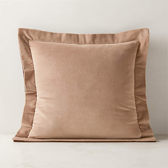 Evie Tawny Brown Velvet Throw Pillow with Feather-Down Insert 20"