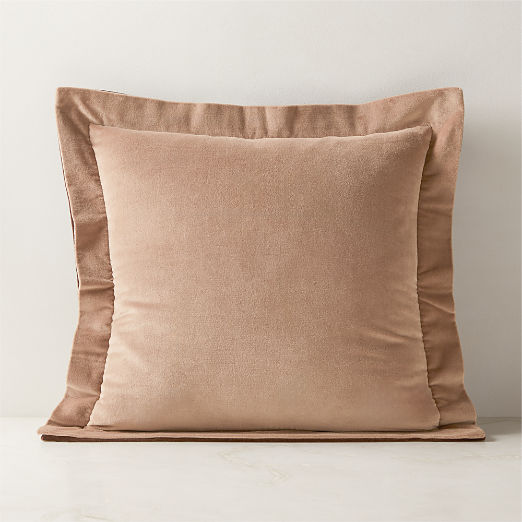 Evie Tawny Brown Velvet Throw Pillow with Down-Alternative Insert 20"