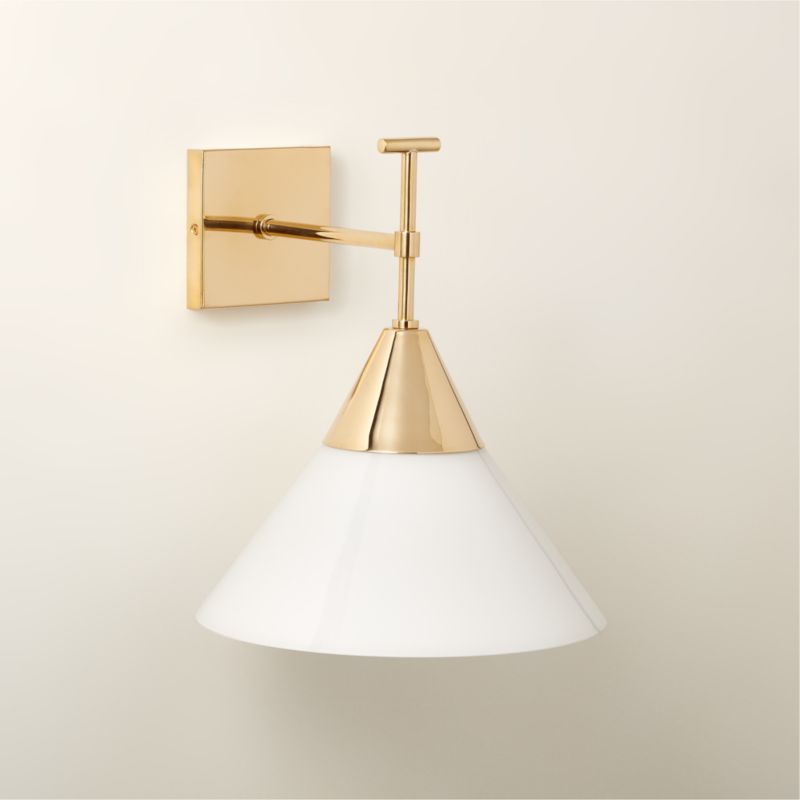 Exposior Polished Brass Modern Wall Sconce With Cone Shade Reviews CB2   Exposior2027PldBrsSconceSHF22