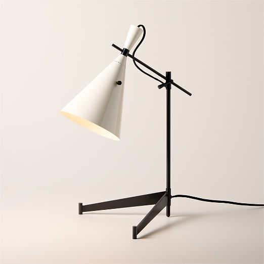 Exposior Blackened Brass Task Table Lamp with Warm White Shade Model E7 by Paul McCobb