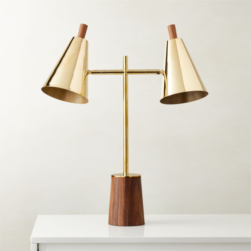 View Exposior Polished Brass and Walnut Table Lamp Model 2014 details