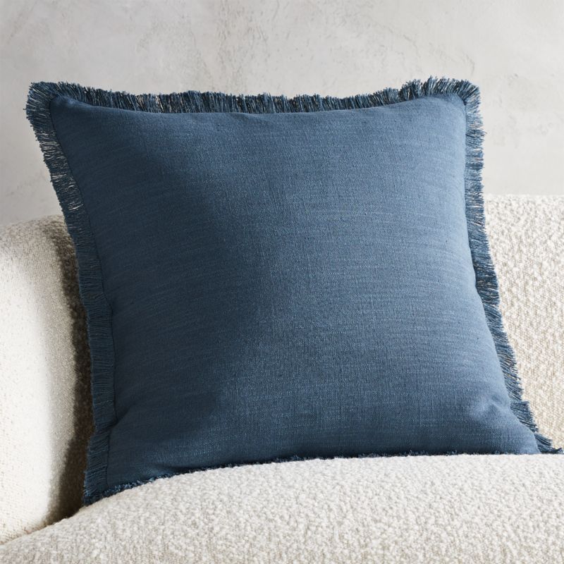 View 20" Eyelash Blue Linen Throw Pillow with Feather-Down Insert details