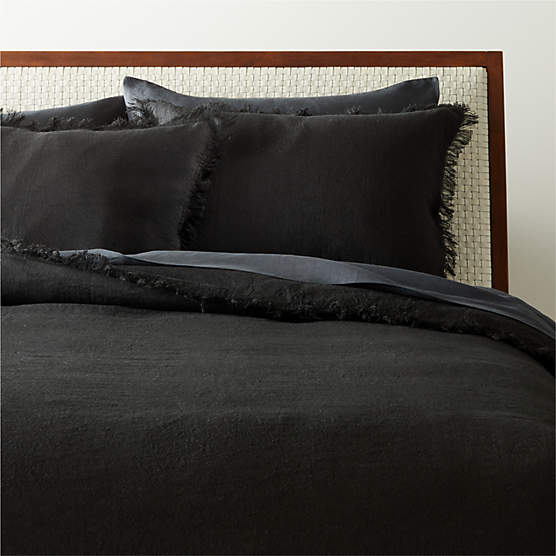Monty Modern Full/Queen Organic Cotton Black Duvet Cover + Reviews CB2