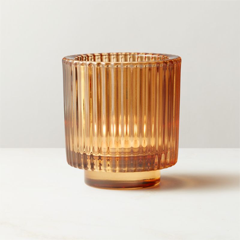View Ezra Amber Glass Tealight Candle Holder details
