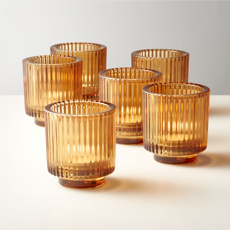 View Ezra Amber Glass Tealight Candle Holders Set of 6 details