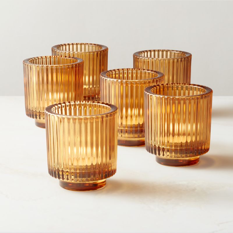 View Ezra Amber Glass Tealight Candle Holders Set of 6 details