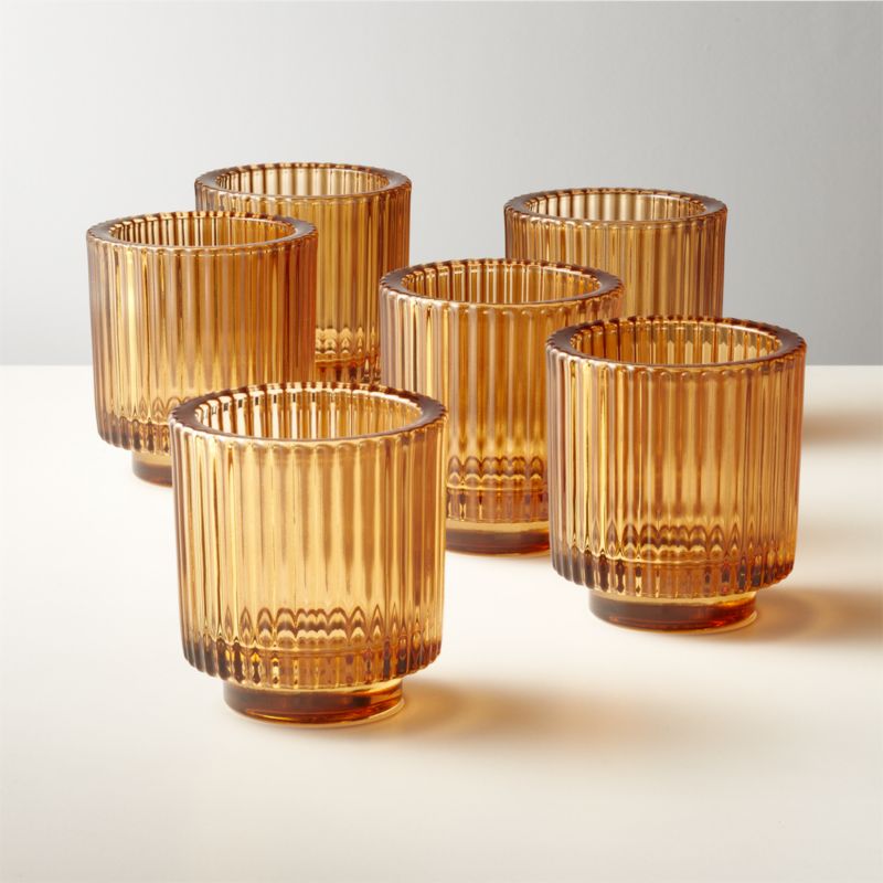 Ezra Amber Glass Modern Votive Candle Holders Set of 6 + Reviews