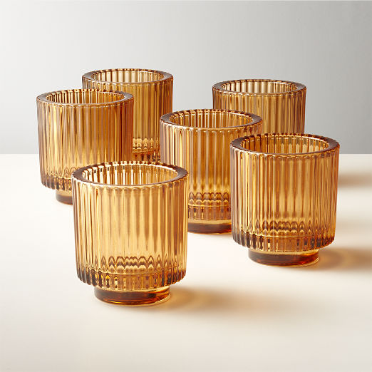 Ezra Amber Glass Tealight Candle Holders Set of 6