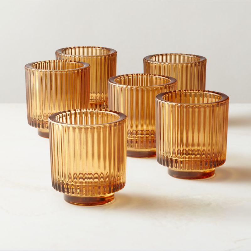 Ezra Amber Glass Tealight Candle Holders Set of 6 - image 3 of 8