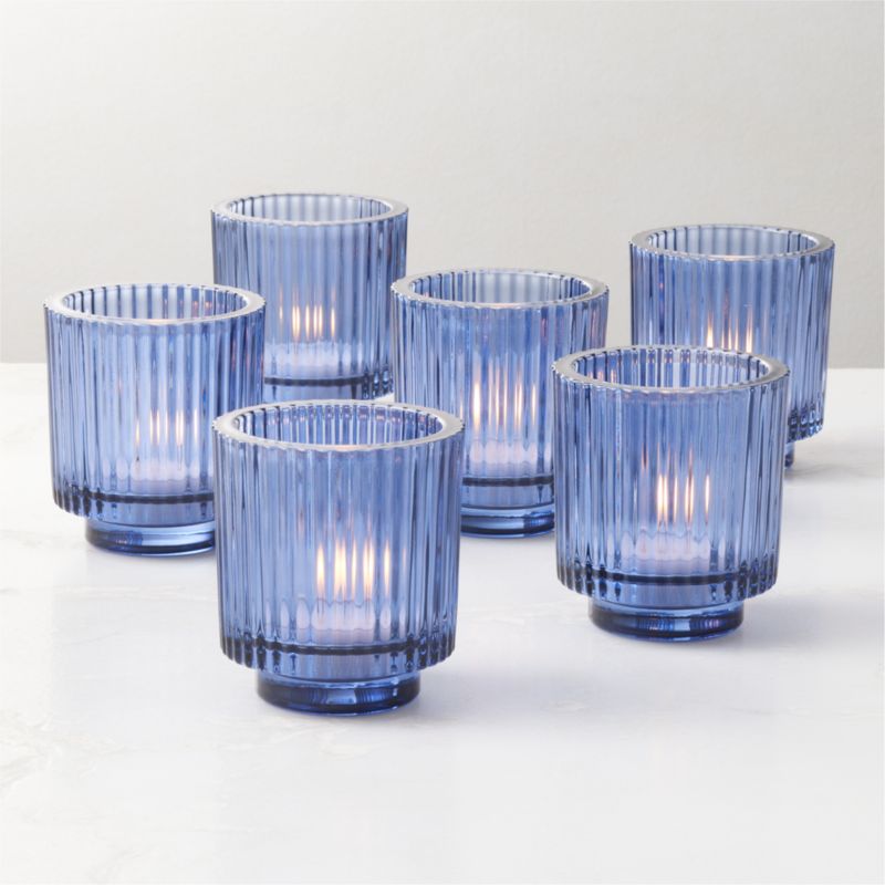 View Ezra Blue Glass Tealight Candle Holders Set of 6 details