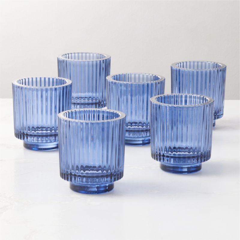 Ezra Modern Blue Glass Votive Candle Holders Set of 6 + Reviews