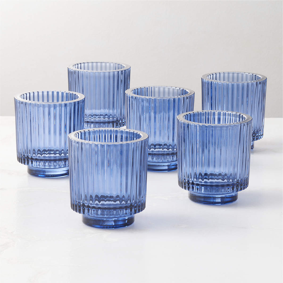 Ezra Modern Blue Glass Votive Candle Holders Set of 6 + Reviews CB2