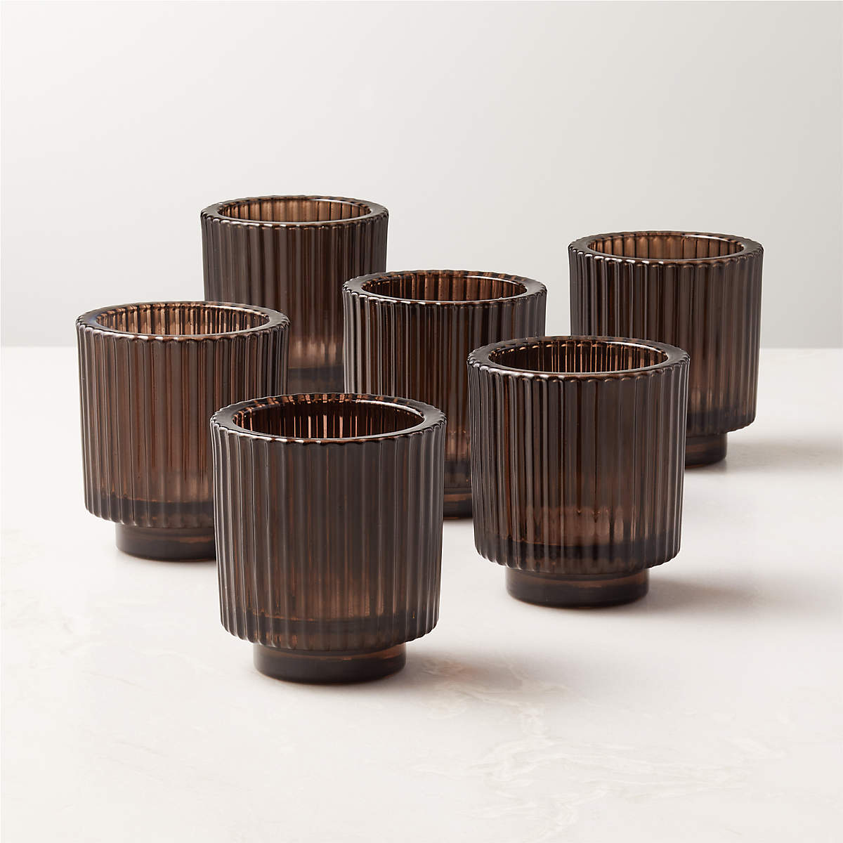 Ezra Dark Brown Modern Votive Candle Holders Set of 6 + Reviews | CB2