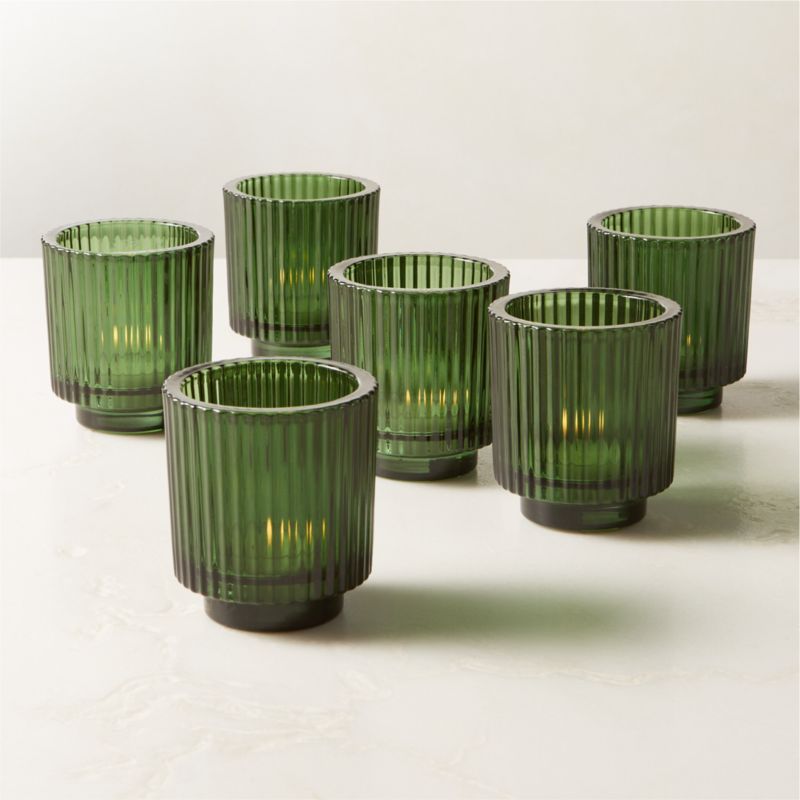 Ezra Green Glass Tealight Candle Holders Set of 6 + Reviews | CB2