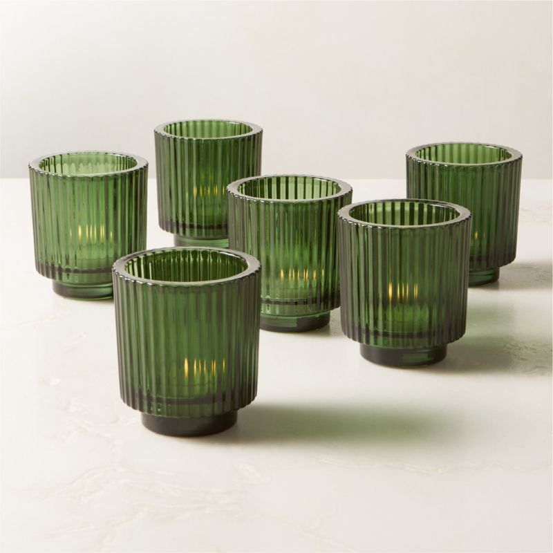 View Ezra Green Glass Tealight Candle Holders Set of 6 details