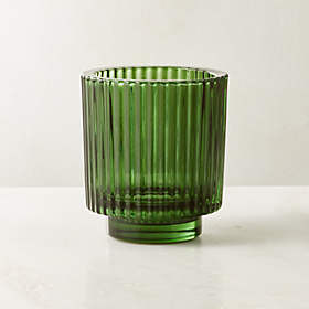 Nova Modern Ribbed Green Glass Reversible Candle Holder + Reviews