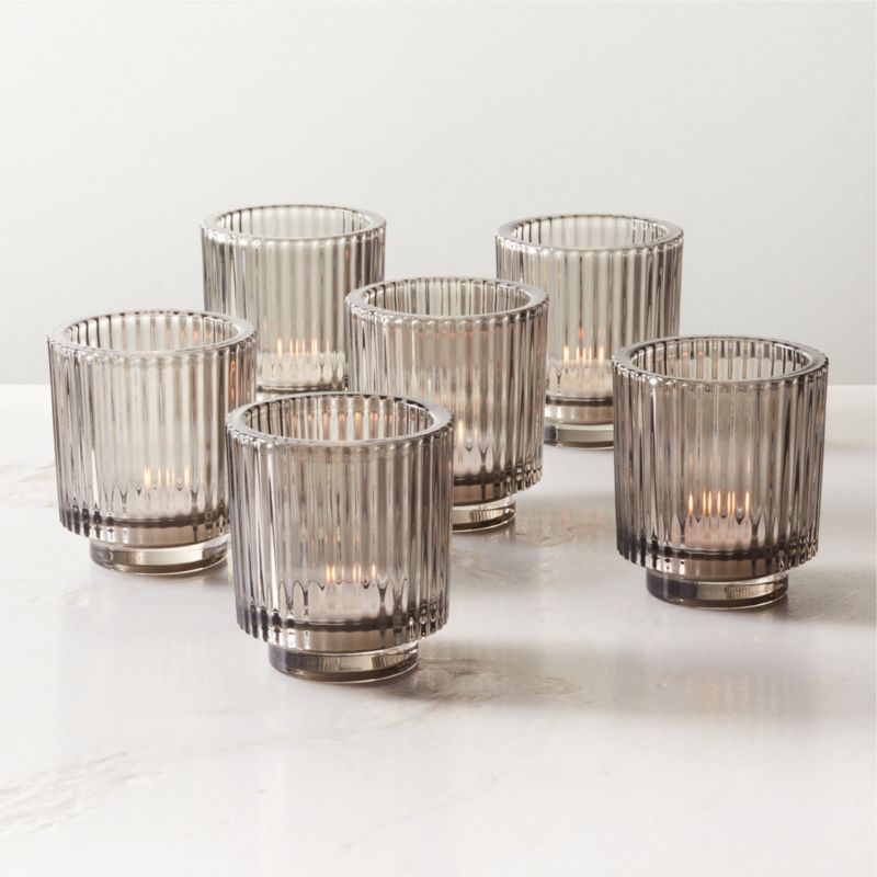 Ezra Smoke Glass Tealight Candle Holders Set of 6 - image 0 of 3