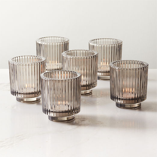 Ezra Smoked Glass Tealight Candle Holders Set of 6