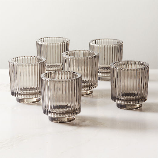Ezra Smoked Glass Tealight Candle Holders Set of 6