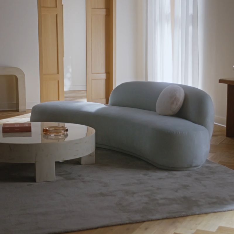 Play Claudelle 106" Light Blue Velvet Curved Sofa - video 1 of 1