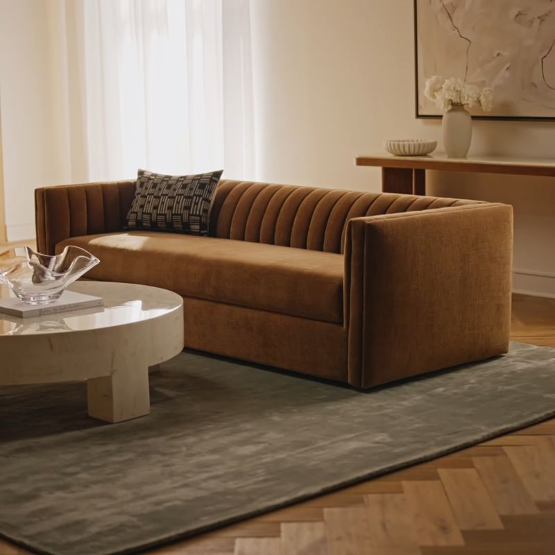 Play Ivy 94" Spice Brown Performance Chenille Tufted Sofa - video 1 of 1